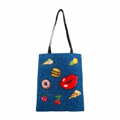 Clearance Oh My Pop! Azul Oscuro Bolsa de la Compra Shopping Patches